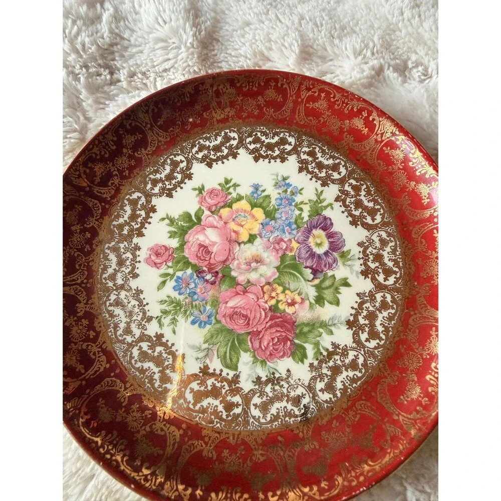 Vintage Floral Dessert Plates with Gold Detail Romantic Tableware set of 6 - Picture 8 of 9